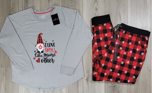 Cuddl Duds Pajamas Sueded Poly Spandex LS 2-PC Set 1X Christmas Gray Red New